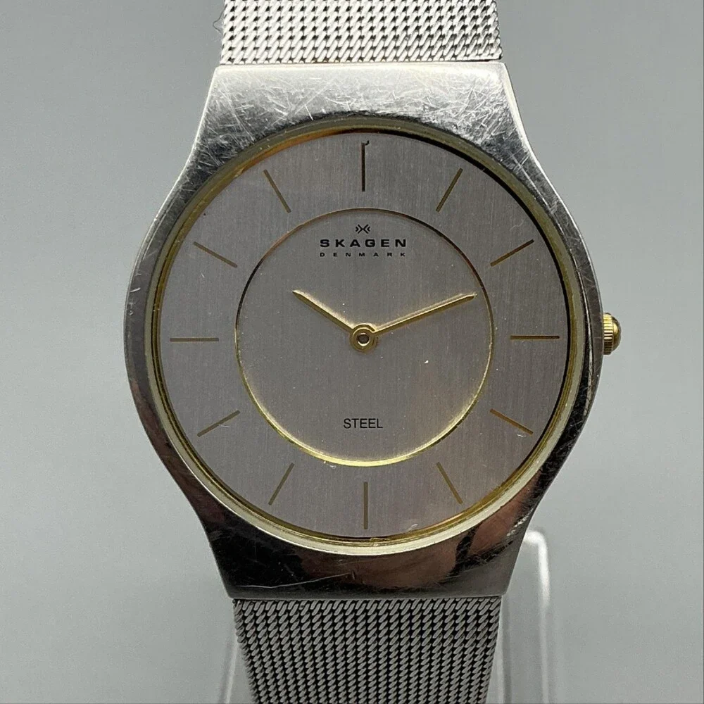 Skagen Mens Watch 34mm Silver Tone Mesh Stainless Denmark 233LSC New Battery